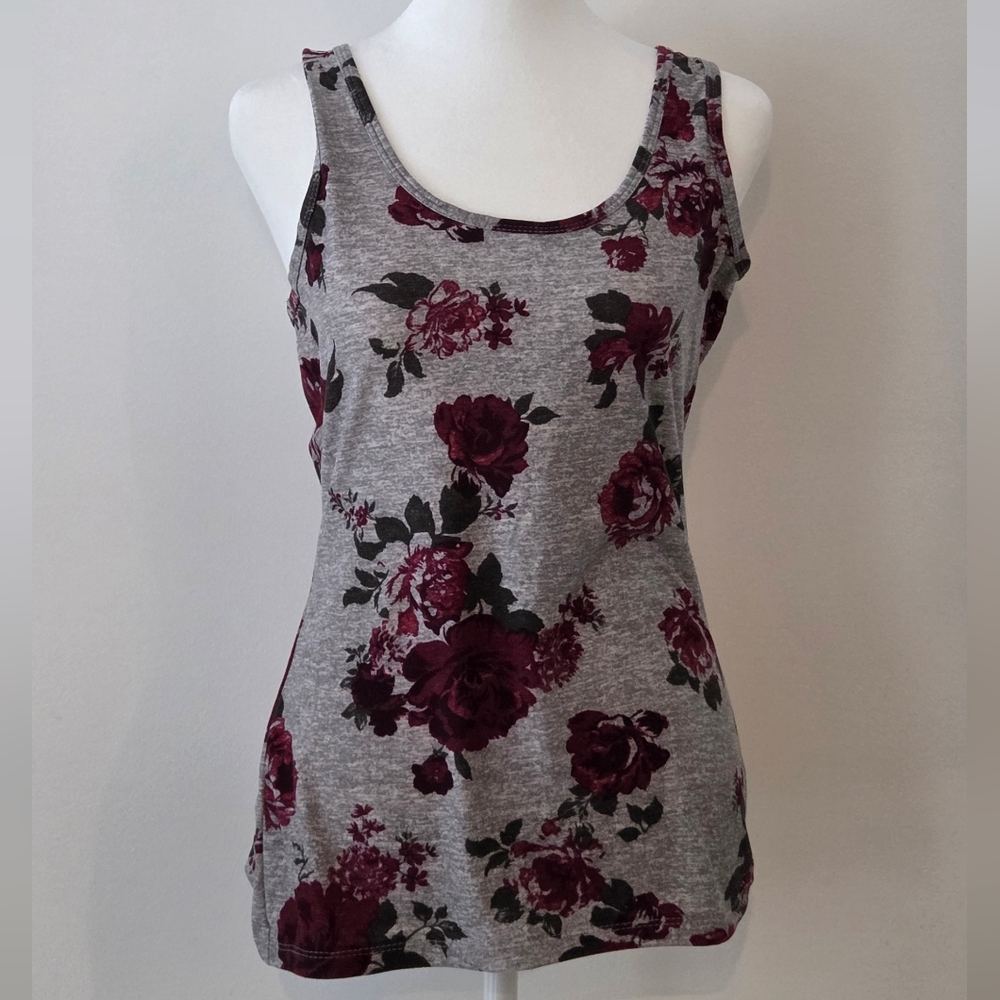 💕3/20$💕Ardene Grey Tank Top with Burgundy Floral Print